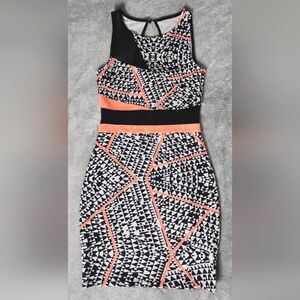 Material Girl Size Small Madonna Mini Dress Black White Neon Pink Orange Sheer